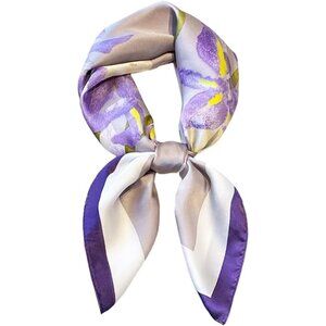 Silk Feel Greyish Floral Edge Satin Square Head Scarf for Women Medium 28 Inch